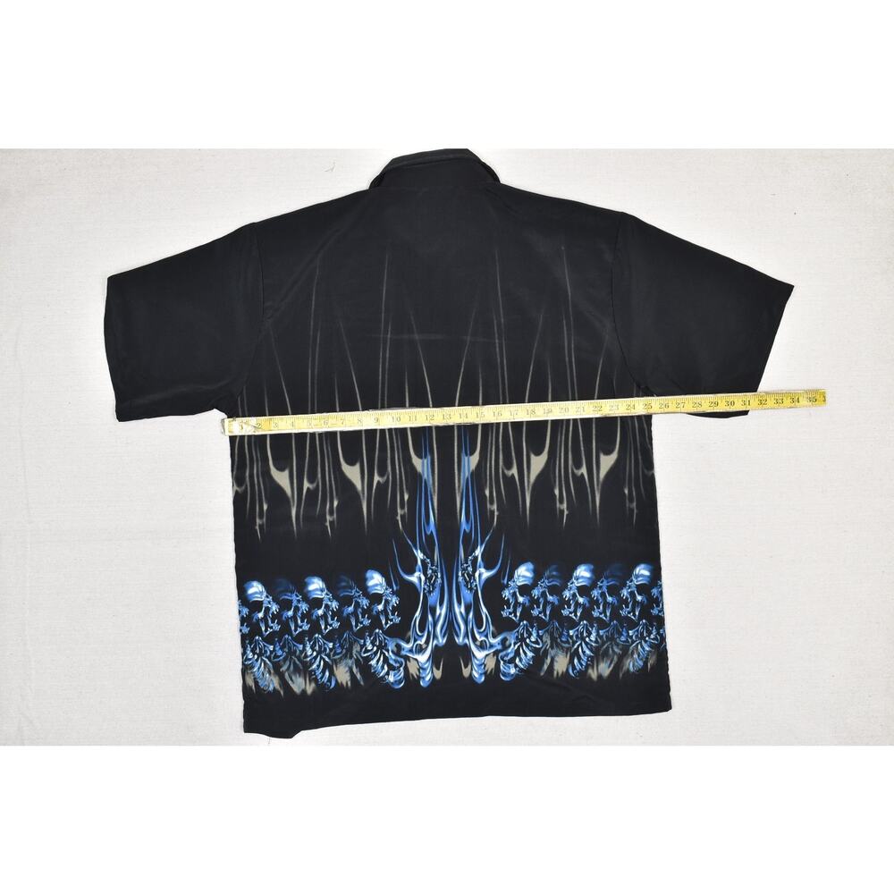 ODO Men's Black Short Sleeve Button Down Shirt with Blue Skull Print Size XL - Picture 5 of 8
